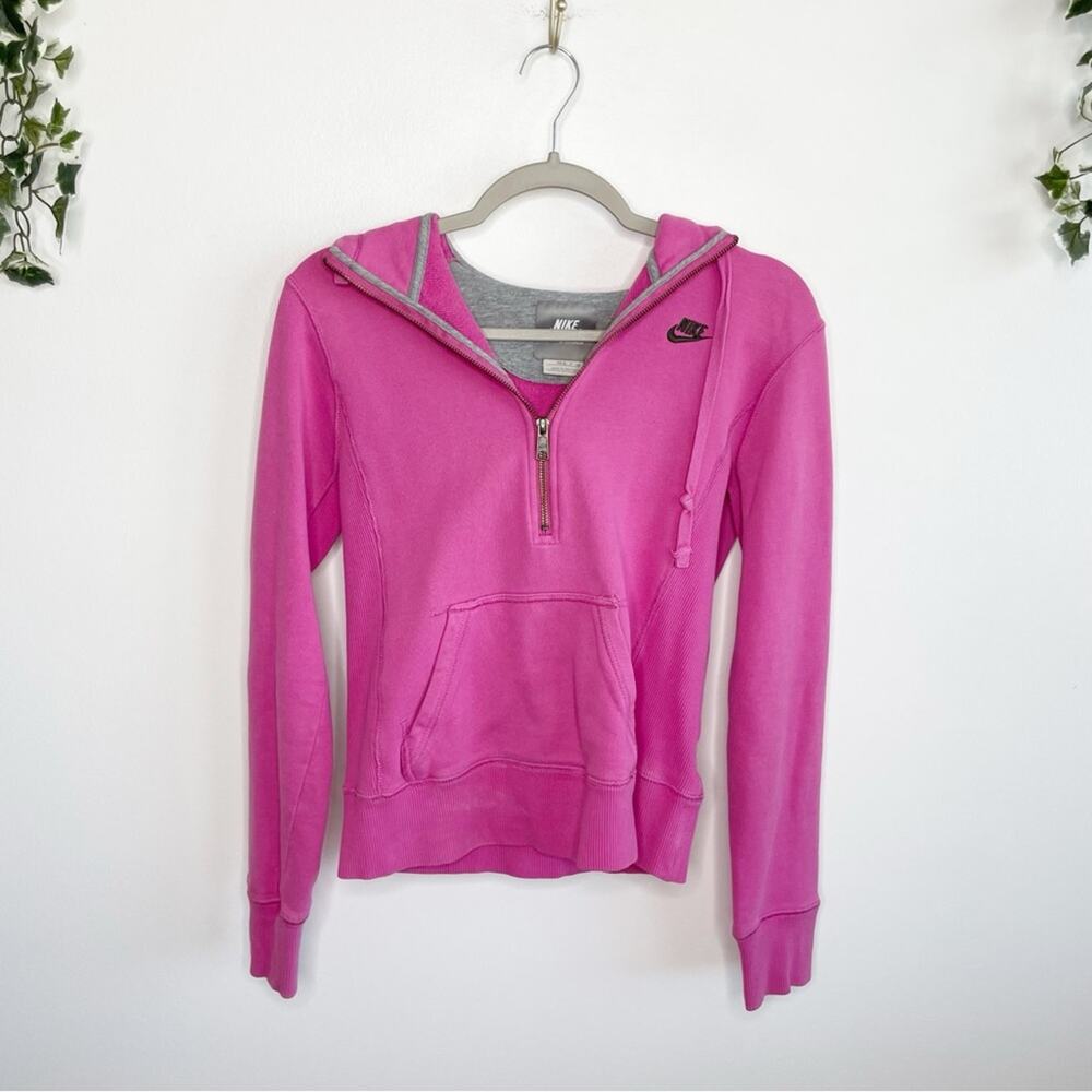 NIKE Pink Long Sleeve Quarter Zip Up Hoodie Embroidered Logo Size Small